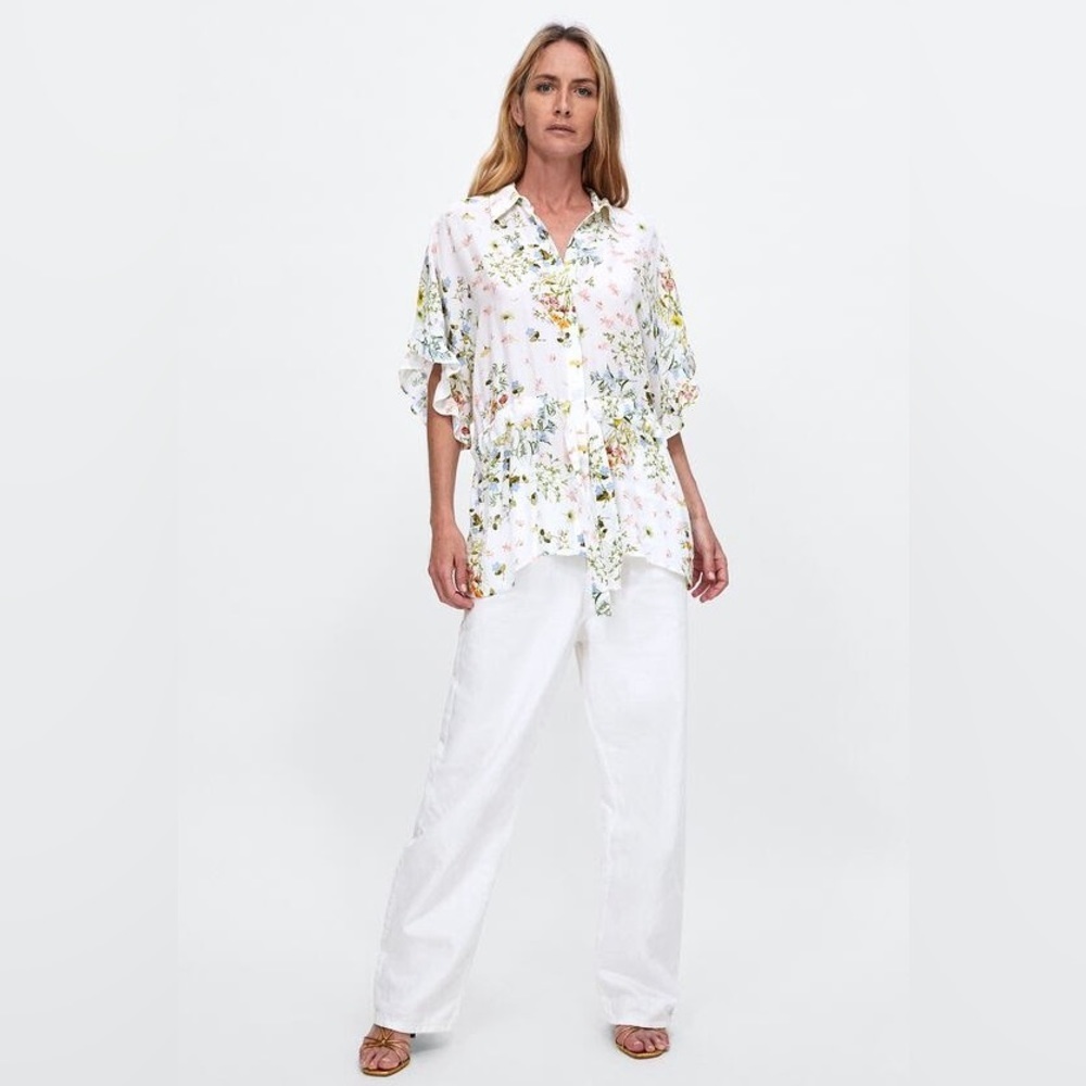 ZARA SHIRT WITH RUFFLES AND BOW SZ M